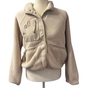 Free People Hit The Slopes Fleece Jacket Sherpa Jacket XS Cream Beige Oversized